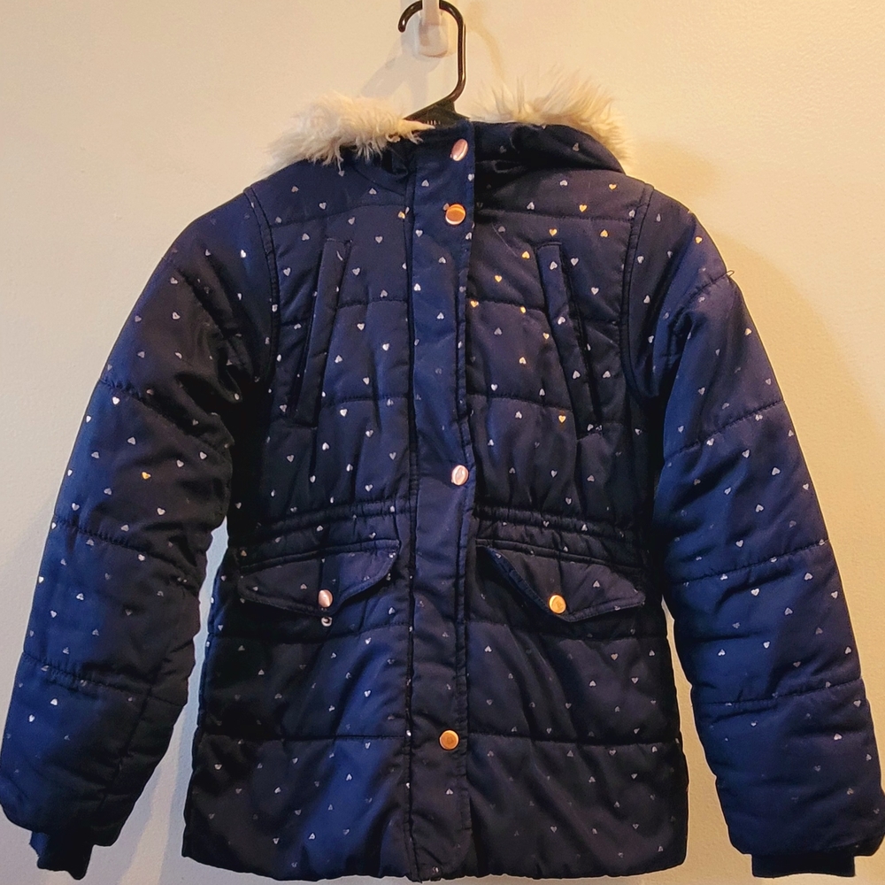Carter's Navy Blue Puffer Jacket with Faux Fur Hood
